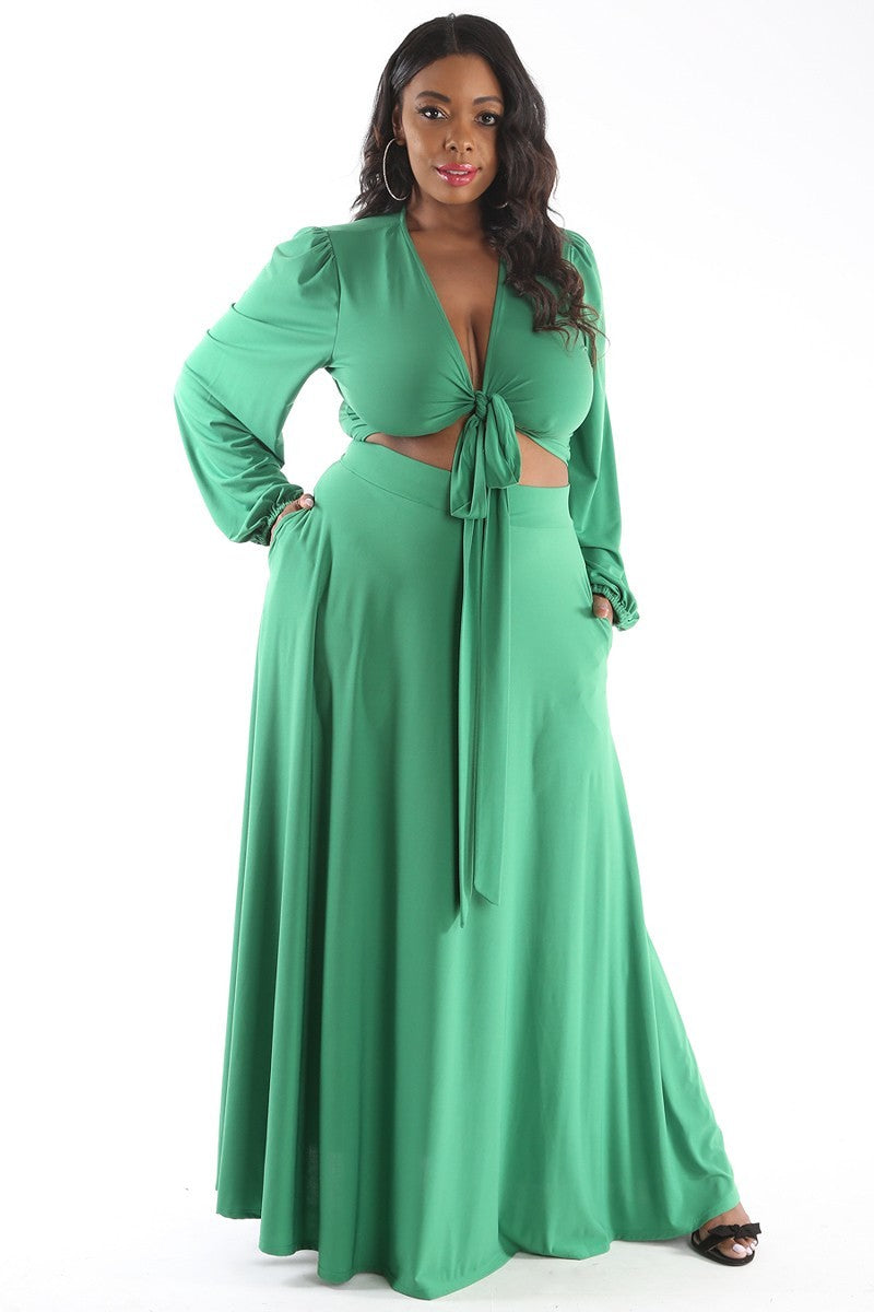 Green Two-Piece Maxi Skirt Set with ...